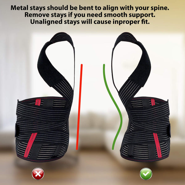 ORTONYX TLSO brace with bendable metal stays: left straight X, right curved to spinal contour ✓ dorsolumbar posture support.