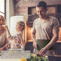 Man cooking in kitchen wears ORTONYX 6.25 inch abdominal binder, breathable elastic lumbosacral support wrap