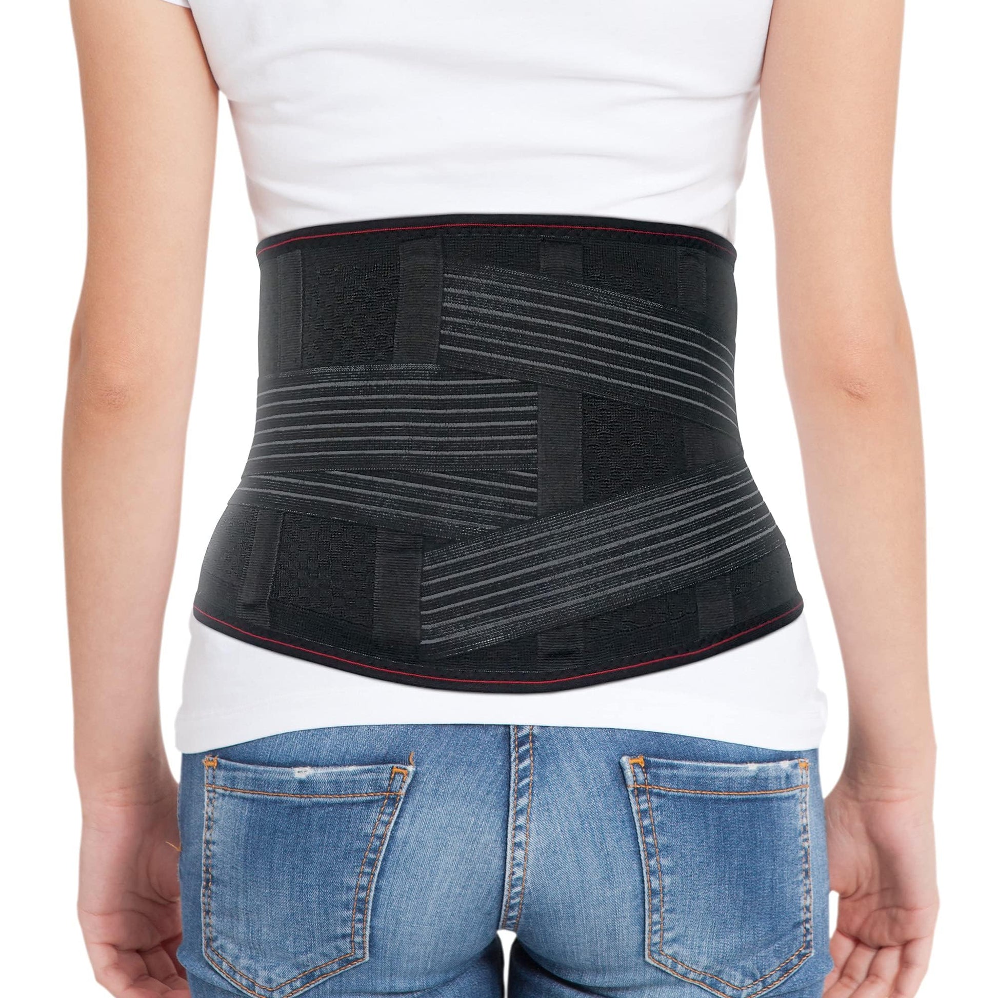 ORTONYX lumbar support belt back brace on lower back, breathable knitted lumbar belt with crisscross straps