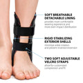Ankle Stabilizer Brace stirrup splint with rigid shells limiting inversion/eversion, breathable liner, dual Velcro straps