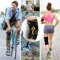 ORTONYX knee brace ACKB714, 3D knit sleeve with patella gel ring and dual straps, worn for cycling, running, and tennis.