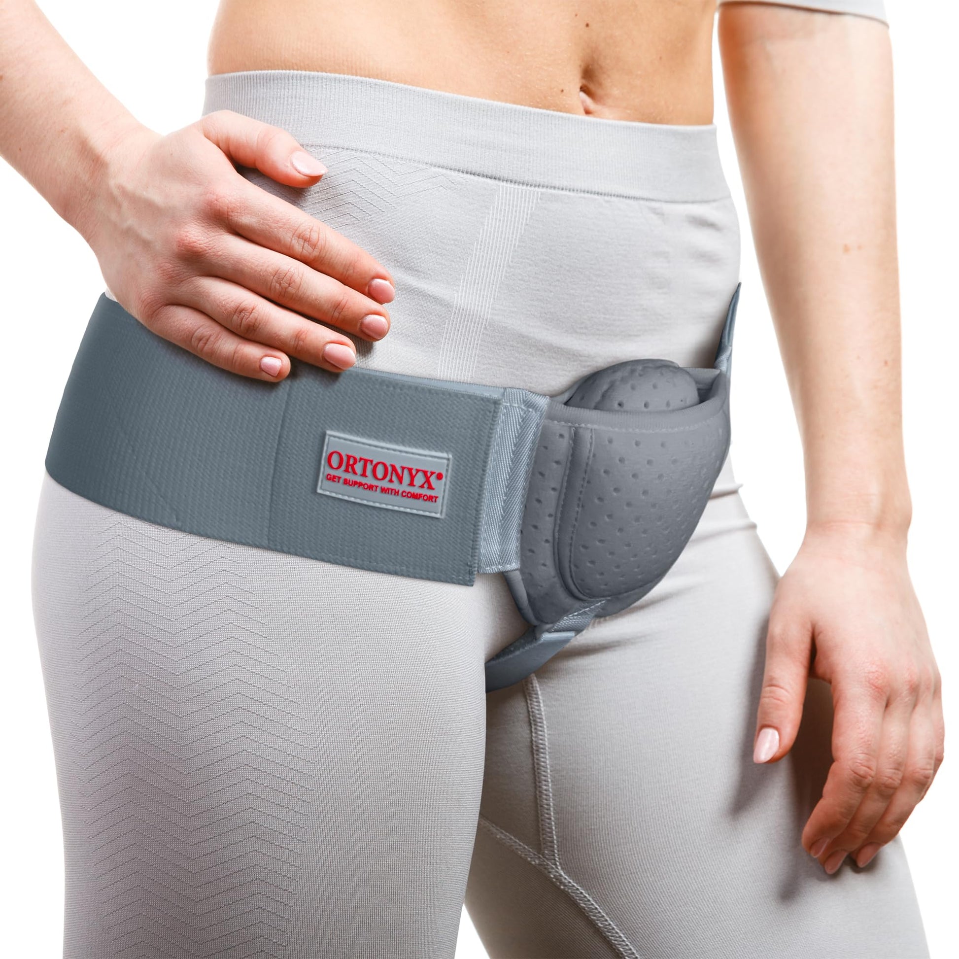 ORTONYX Inguinal Hernia Belt right side; inguinal truss with removable compression pad, adjustable waist and groin strap