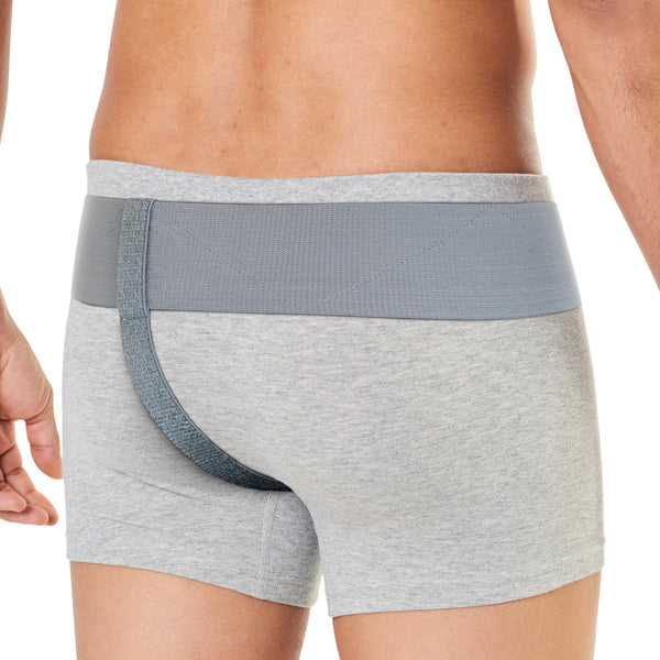 ORTONYX Inguinal Hernia Belt with gray waistband and adjustable under‑groin strap, providing inguinal truss groin support.