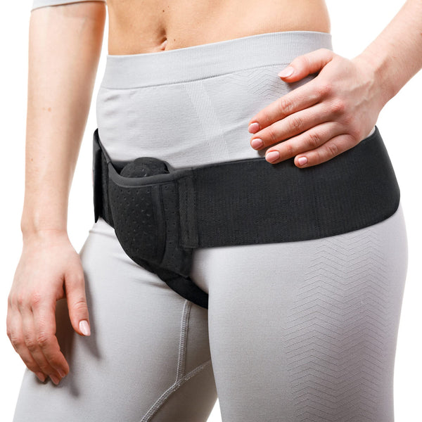 ORTONYX Inguinal Hernia Belt worn, groin support belt with removable compression pad and adjustable waist strap