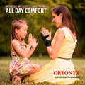 Hand wearing ORTONYX Pinky Finger Splint KB434-BK, breathable ulnar gutter boxer fracture brace stabilizing 4th–5th fingers