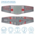 ORTONYX lumbar support belt, lumbosacral back brace in breathable knit mesh with four stays and adjustable compression straps.
