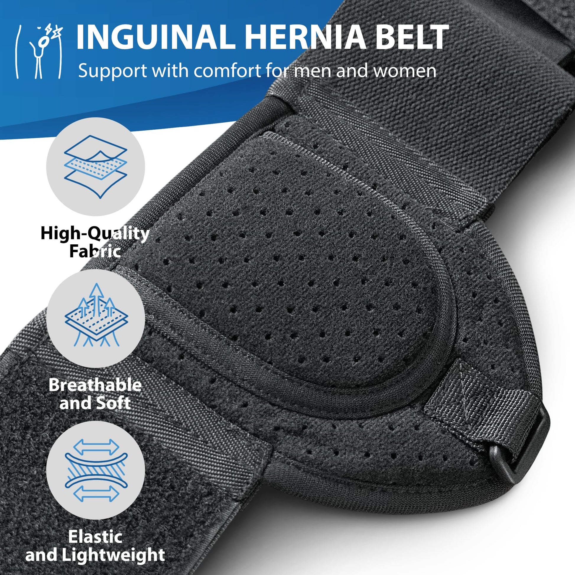 ORTONYX Inguinal Hernia Belt with perforated compression pad and adjustable hook-and-loop straps; groin support truss