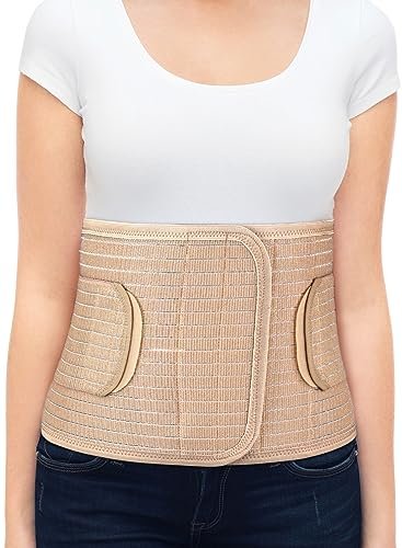 ORTONYX Abdominal Binder for Postpartum, C-Section, and Hernia Support - Belly Band for Women and Men - Adjustable Velcro, Breathable Fabric, Lower Back Support - Beige and Black